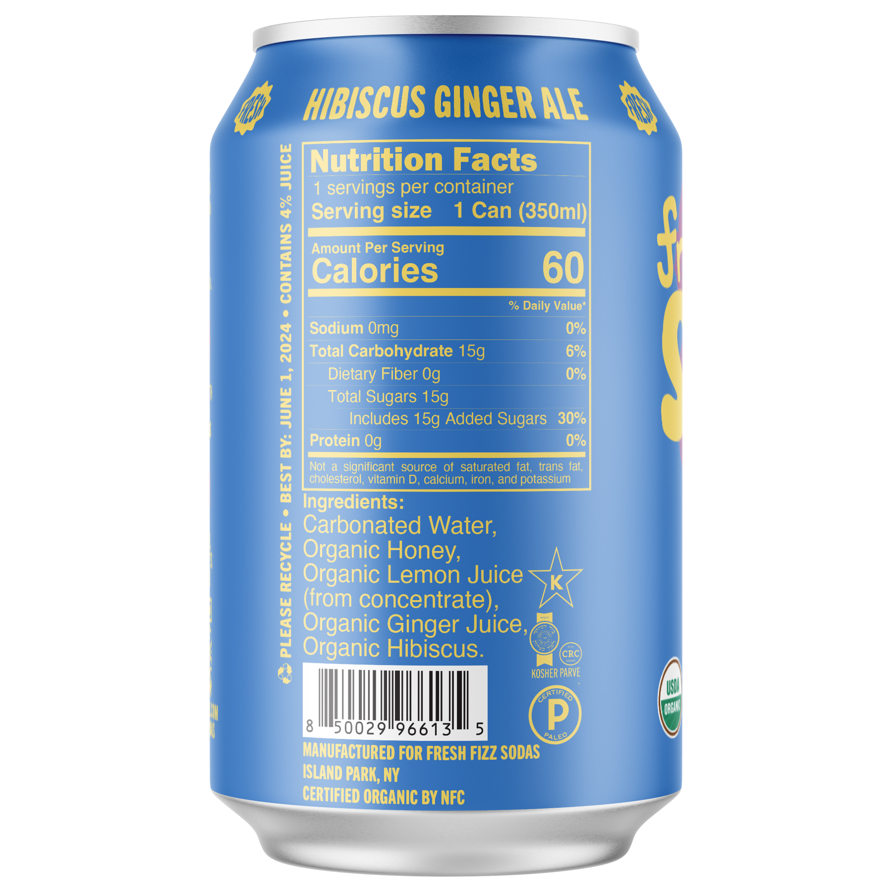 Fresh Fizz Sodas - Wholesale Soda/Carbonated Drink - Hibiscus Ginger Ale - Natural Soda (12-Pack)1