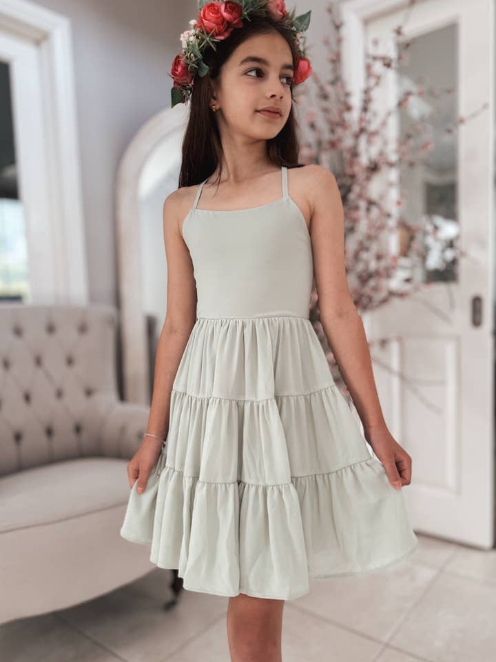 A Little Lacey - Wholesale Dress – Kids - Phoebe Chiffon Girls Dress Sage Green2