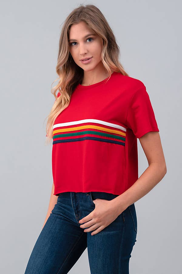 RED JT34164 - MULITI COLOR LINE ON CROP TOP for wholesale on Faire1
