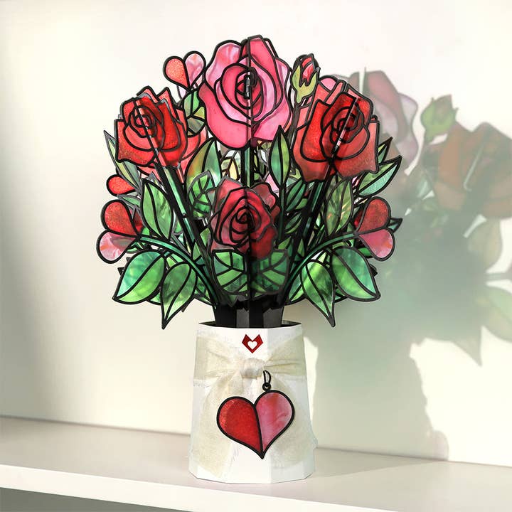 Radiant Rose Suncatcher Bouquet 12x8.5" for wholesale by Lovepop Cards
