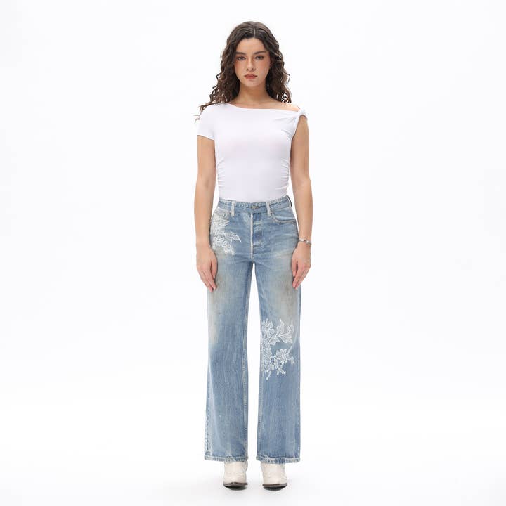 Jean large élégant en dentelle florale Cooltrans DEW8013 pour la vente par DOSSEVISU