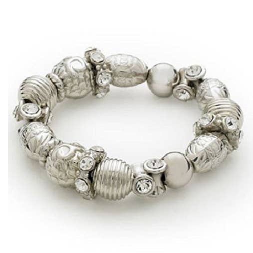 Designer Inspired 'Love Song' Silver Tone Diamante Stretch Bracelet for wholesale by Liberty Charms