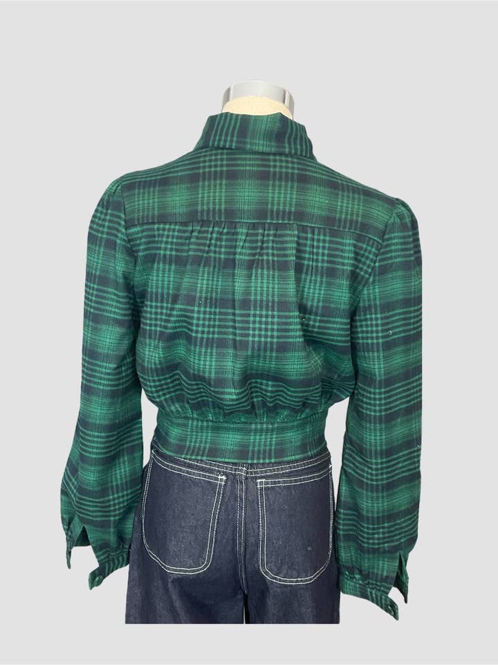 Retrospec'd Clothing - Wholesale Jacket – Women's - Rosie Jacket Dark Green Plaid Vintage Style crop Jacket2