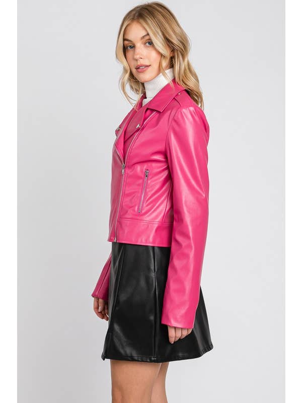 HOT PINK PU LEATHER RIDER JACKER - FT30839 for wholesale on Faire4