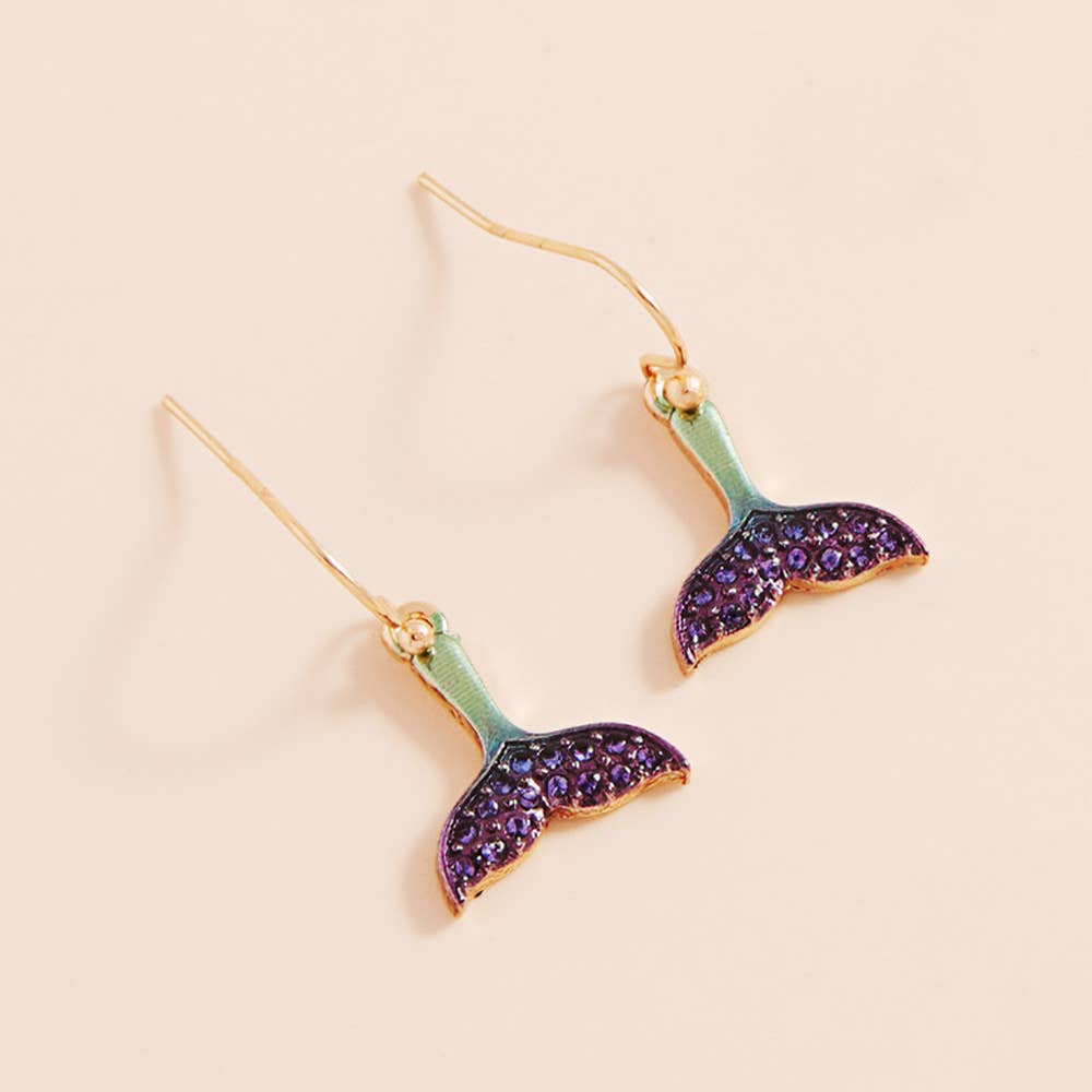 Sensibling Corp. - Wholesale Dangle Earrings - Stone Paved Colored Metal Whale Tale Dangle Earrings
0