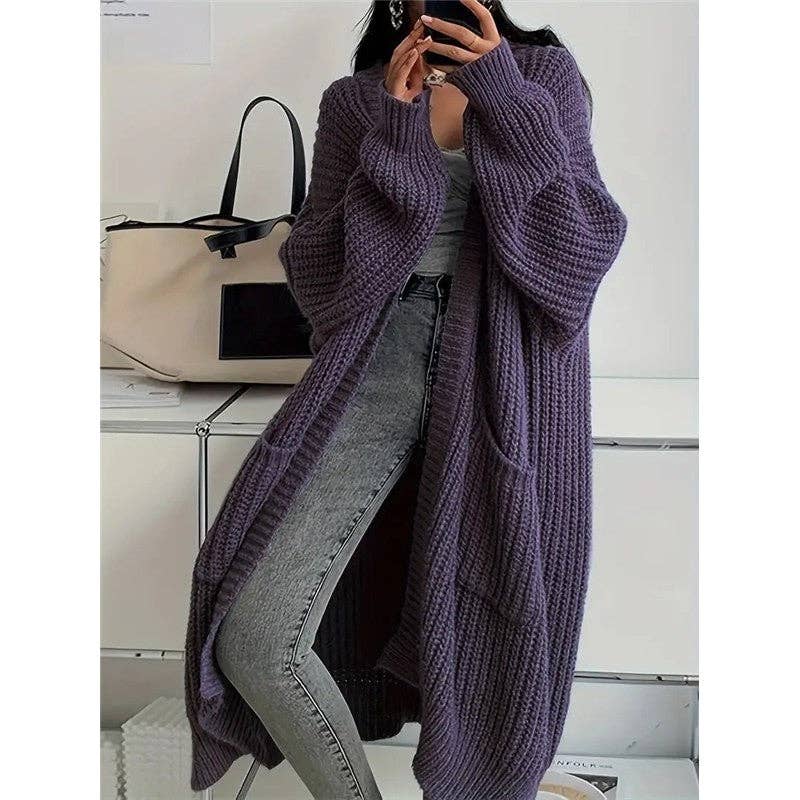 Plush Looks - Wholesale Cardigan - Women's - Thick Mid-Length Loose Knit Sweater Coat13