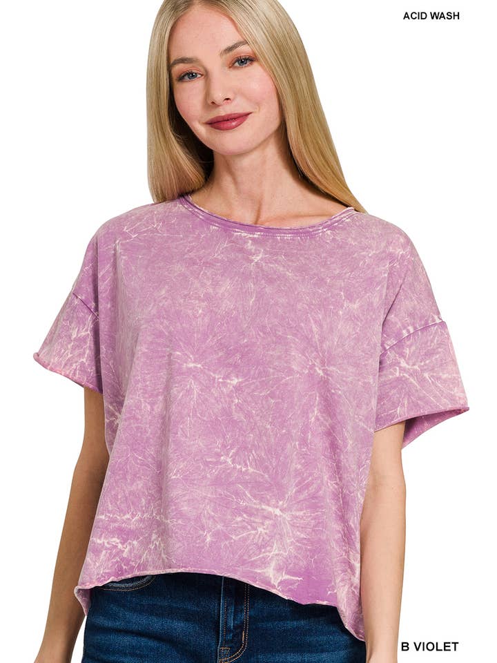42POPS - Wholesale Knit Top - Women's - ,, SI-27489 Washed Crew Neck Crop TShirt