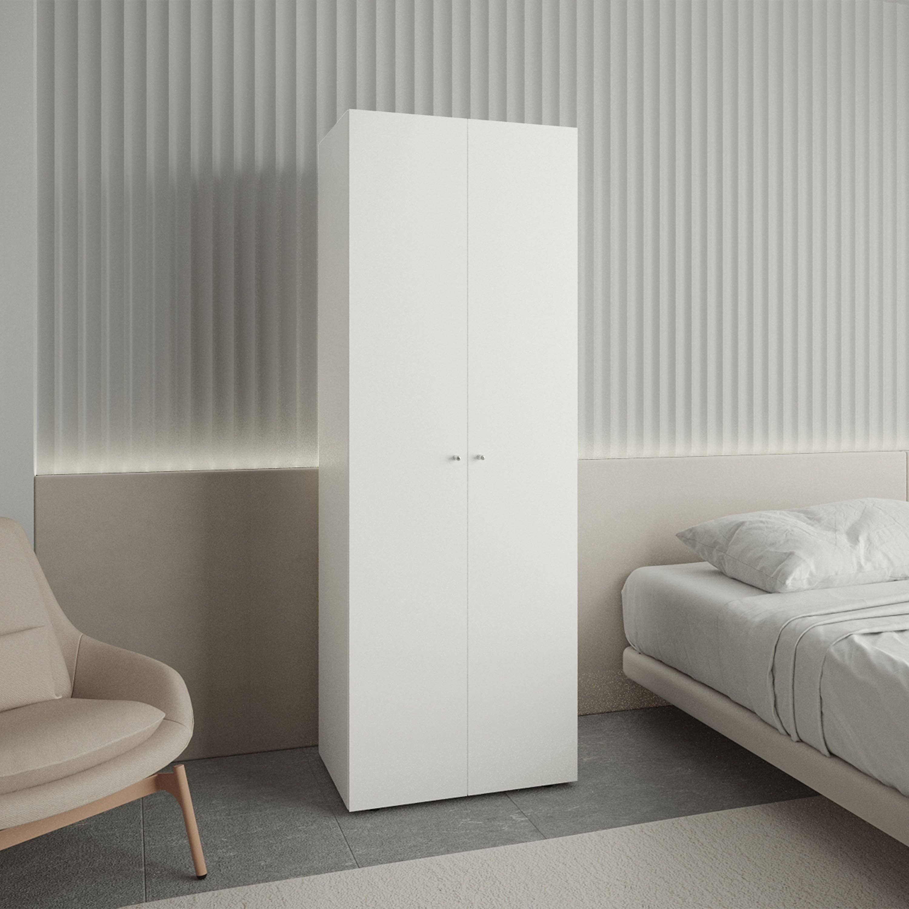 TUHOME FURNITURE - Wholesale Bedroom Furniture - Home 2 Doors Closet System Armoire, Hanging Rod and Storage Shelf, Modern Armoire for Bedroom Organization Storage8