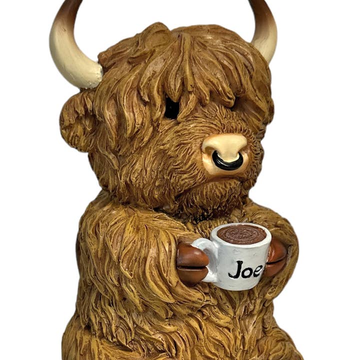 Highland Cow Morning Coffee Country Rustic Statue Figurine for wholesale by De Leon Collections