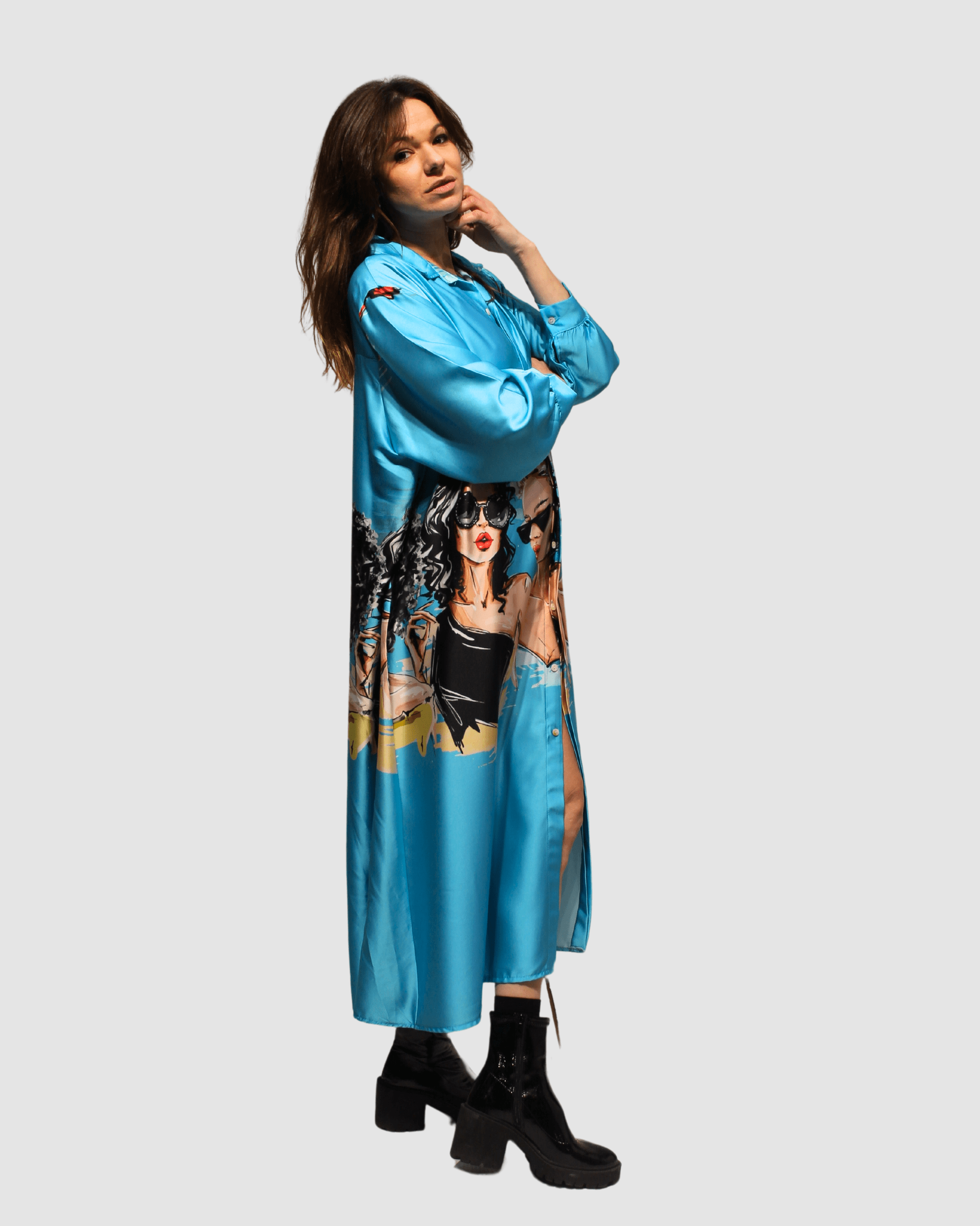 BanBat – Engroshandel Kjole - Dame – Satinskjortekjole med trykt mønster - REF: 3073613