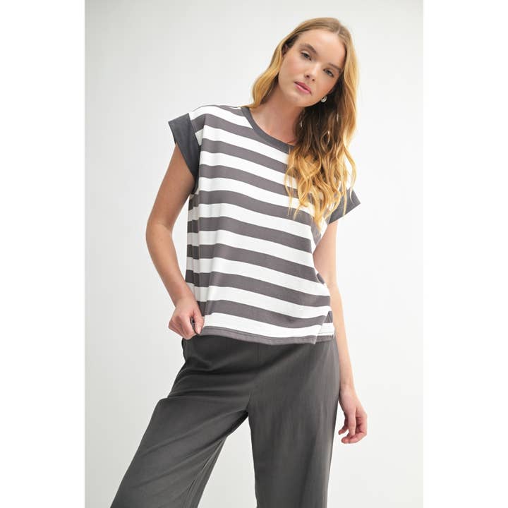 STRIPE BOXY FRENCH TERRY KNIT TOP for wholesale by FUN2FUN
