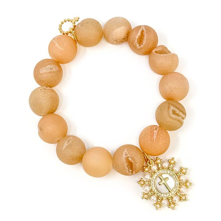 Ágata Druzy Champagne com Cruz de Pérola Estrela Radiante por atacado de PowerBeads by jen