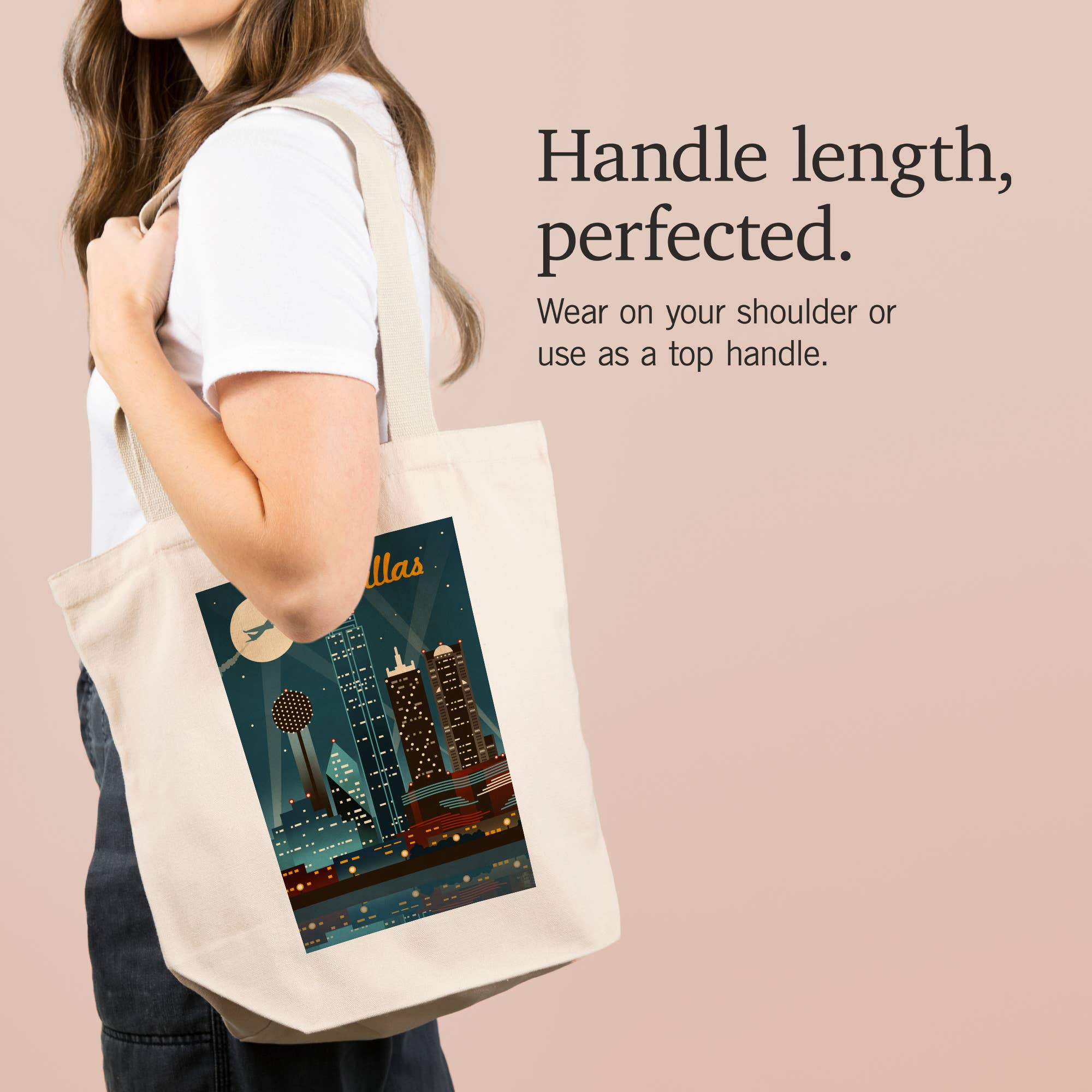 Lantern Press - Wholesale Tote Bag - Unisex - ORGANIC TOTE BAGS Dallas, Texas, Retro Skyline1