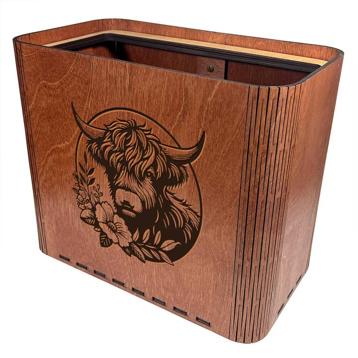 Highland Cow Wooden Trash Can for wholesale by Purelite