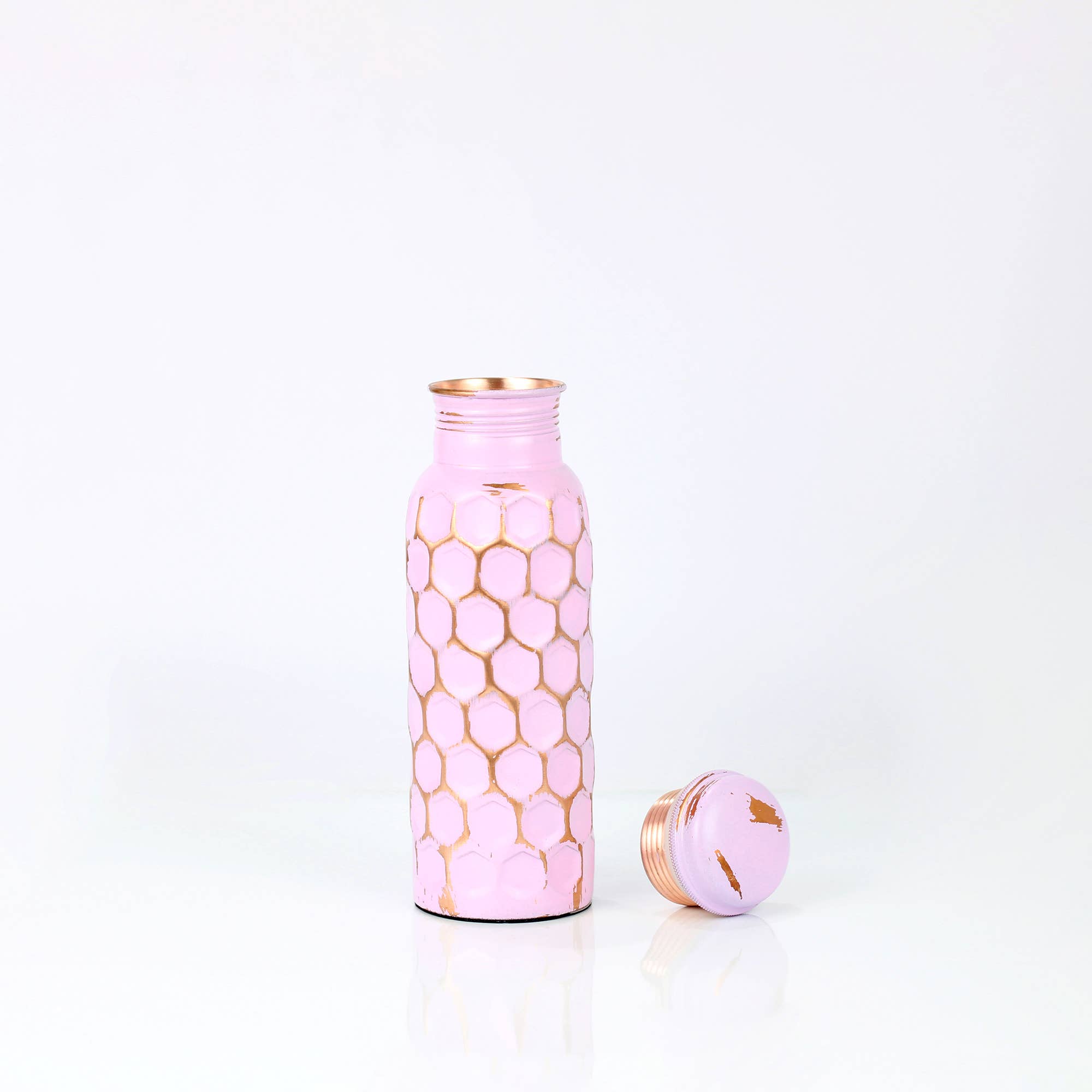 El'Cobre-Ecozonelifestyle – wholesale Water bottle – Antique Pink Diamond Hammered Copper Water Bottle - 700ML1