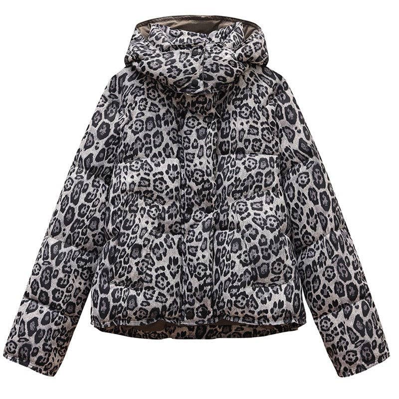FurDecoration – wholesale Jacket – Women's – Hooded Short Leopard Print Cotton Jacket2
