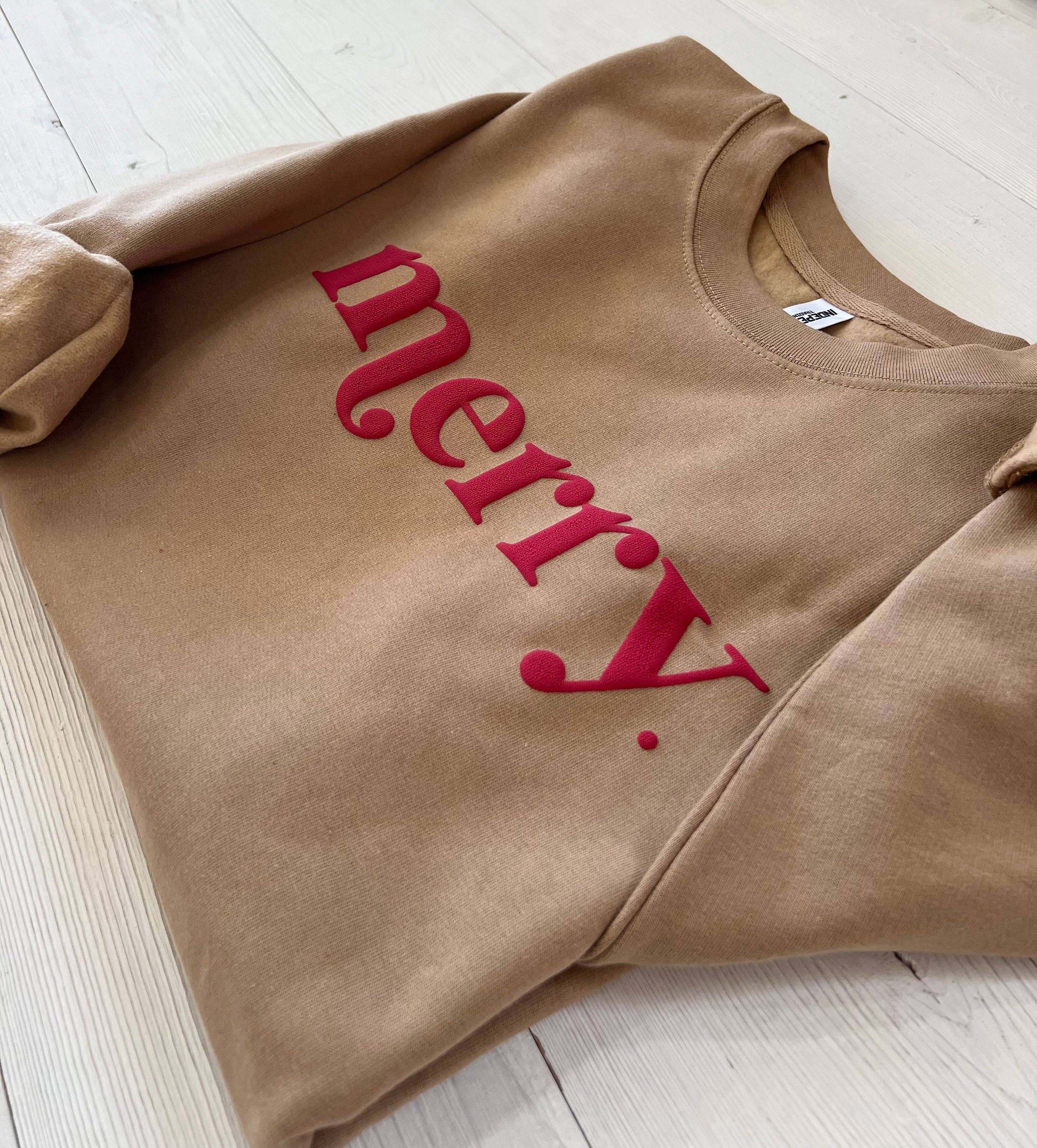 Up2ournecksinfabric - Wholesale Graphic Sweatshirt - Women's - embossed Merry Sweatshirt, Christmas sweater, Christmas shirt, Oversized Cozy Sweatshirt, Holiday women's shirt, Christmas party shirt2