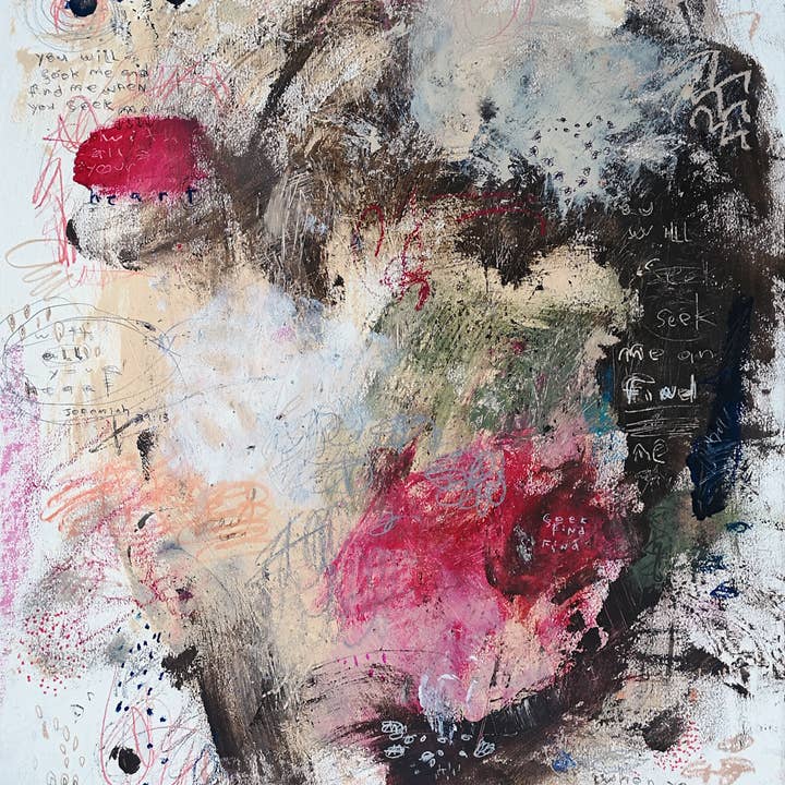 Abstrakt Lærredskunsttryk <br>2020 Kollektion <br>Titel: Jeremias 29v13 <br> Michel Keck for engroshandel hos Michel Keck LLC