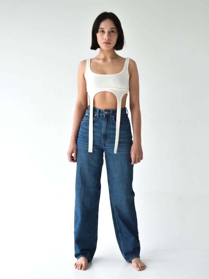 Débardeur court 'Ceiba' - bretelles pendantes - maille côtelée pour la vente par SMUCKY