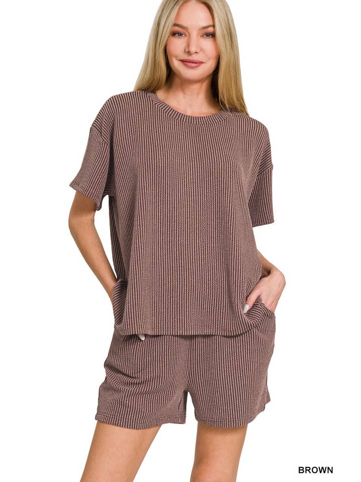 42POPS - Wholesale Lounge Set - Women's - ..Ribbed Short Sleeve Tee & Pants 2PC Set1