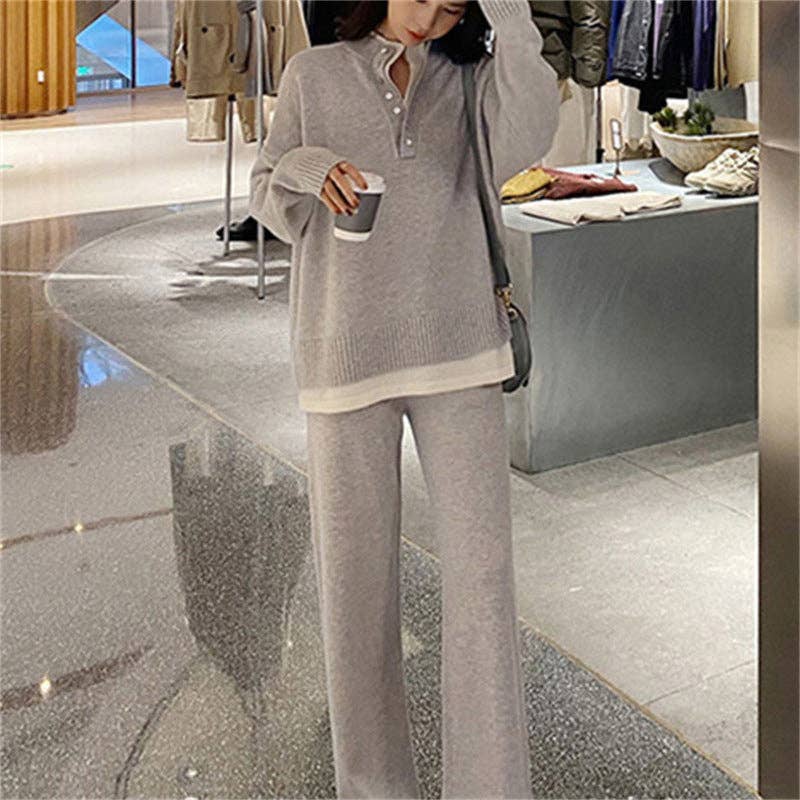 Marayn - Wholesale Lounge Set - Women's - Chic Knit Sweater  WideLeg Pants Autumn Set3