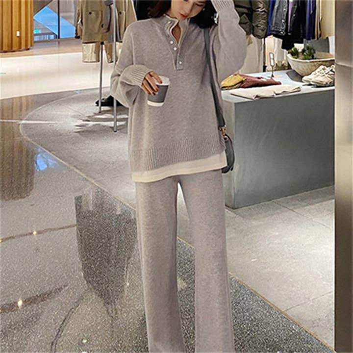Marayn - Wholesale Lounge Set - Women's - Chic Knit Sweater WideLeg Pants Autumn Set3
