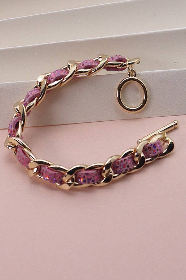 JOSSLYN by wall to wall - Wholesale Link & Chain Bracelet - FAUX LEATHER CHAIN BRACELET | 10B21205016