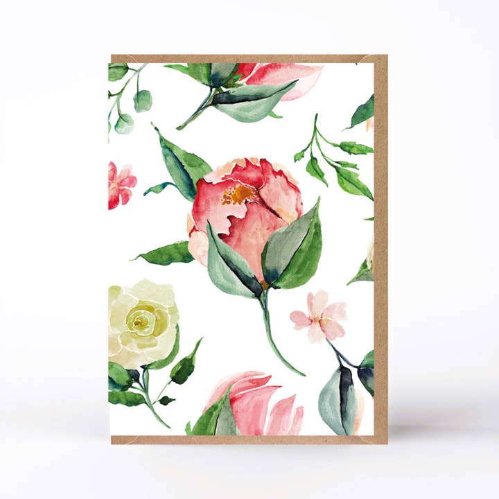 20079 Greeting Card Shabby Romantic Big Flowers On White for wholesale by SIMPLY PAPER LOVE