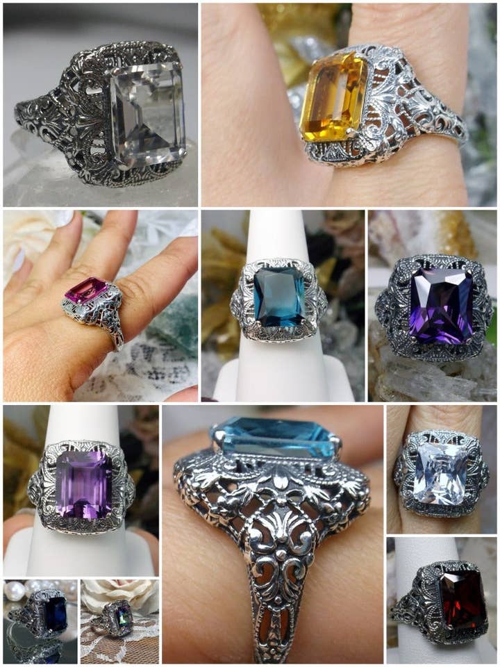 D149, Intricate Victorian Ring, 6ct Rectangle Gem, Victorian Jewelry #D149 for wholesale by Silver Embrace Jewelry