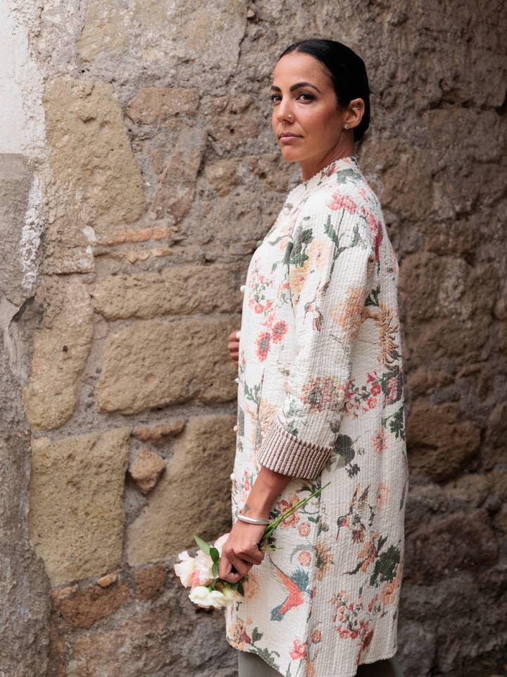 Devi Shop - Wholesale Coat - Women's - Midi Quilted Daya Coat ~ Blooms White6