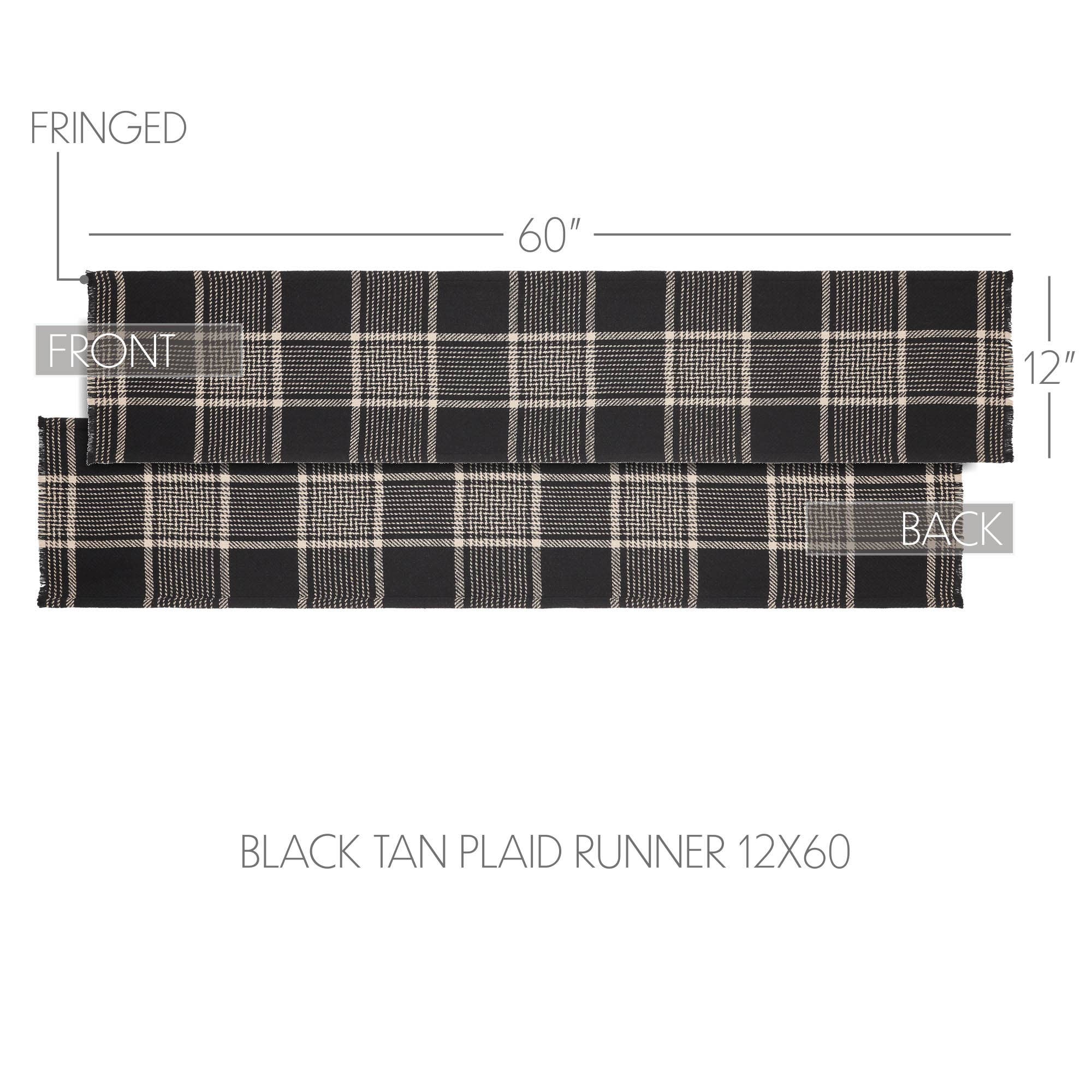 VHC Brands - Wholesale Table Runner - Eston Black Tan Plaid Runner 12x603