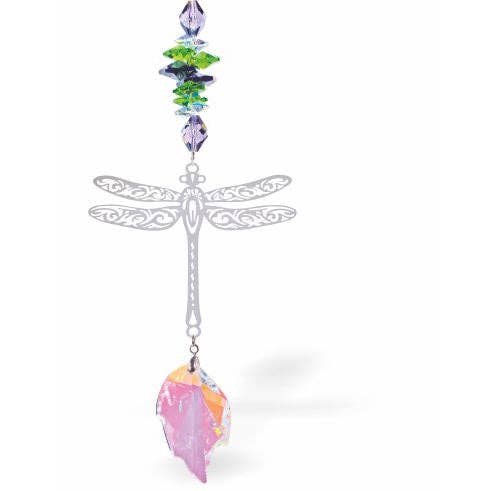Austrian Crystal Suncatcher, Multi-faceted w Dragonfly Link for wholesale by Byzantium Collection Ltd