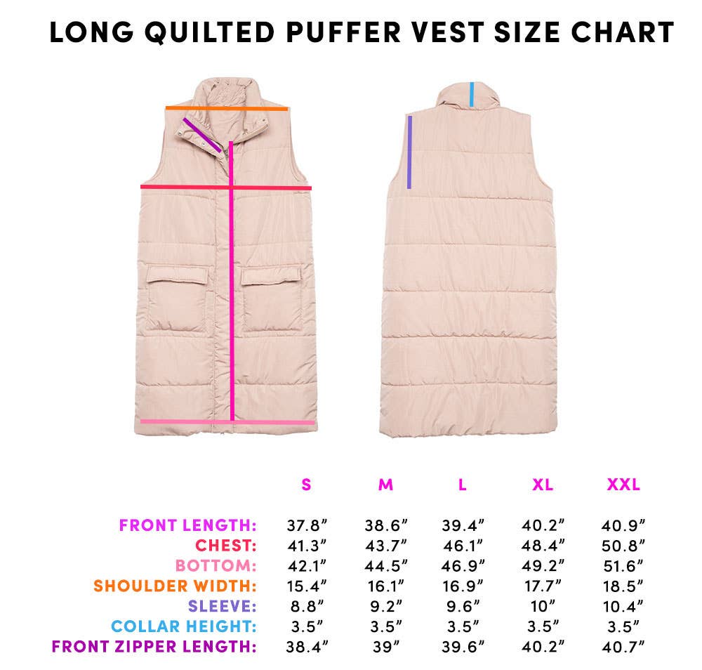 Tan Long Puffer Wholesale Vests (Tan) for wholesale on Faire2