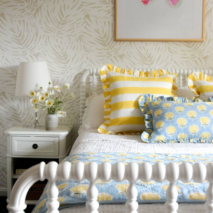 Katel Home - Wholesale Throw/Decorative Pillow - Augusta Yellow Striped Ruffle Pillow5