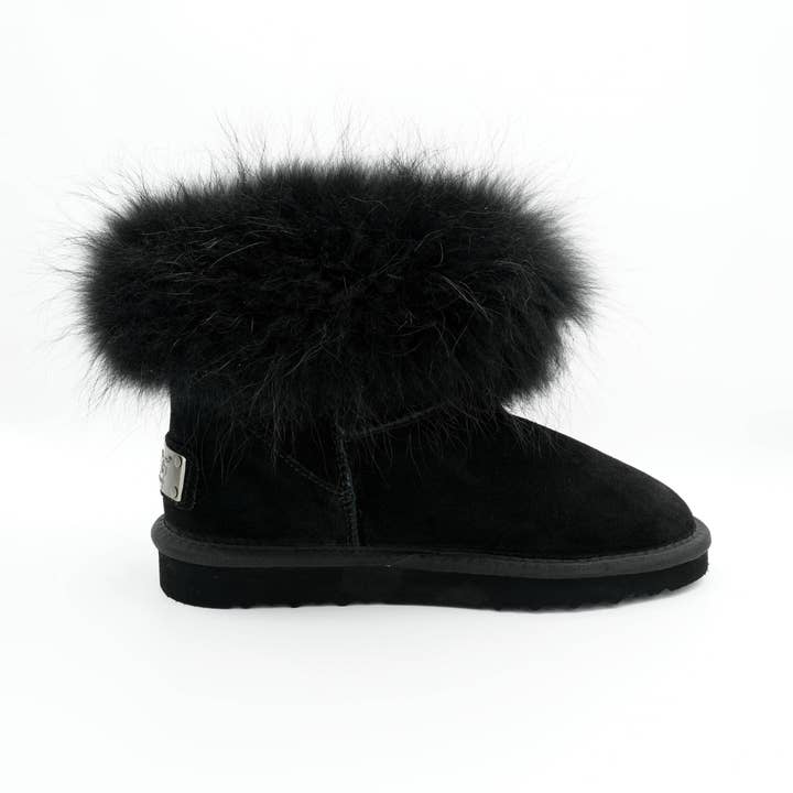 OB0541 Botas de Cuero para Mujer con Pelo Negro/Negro OOG EU para venta al por mayor de OOG