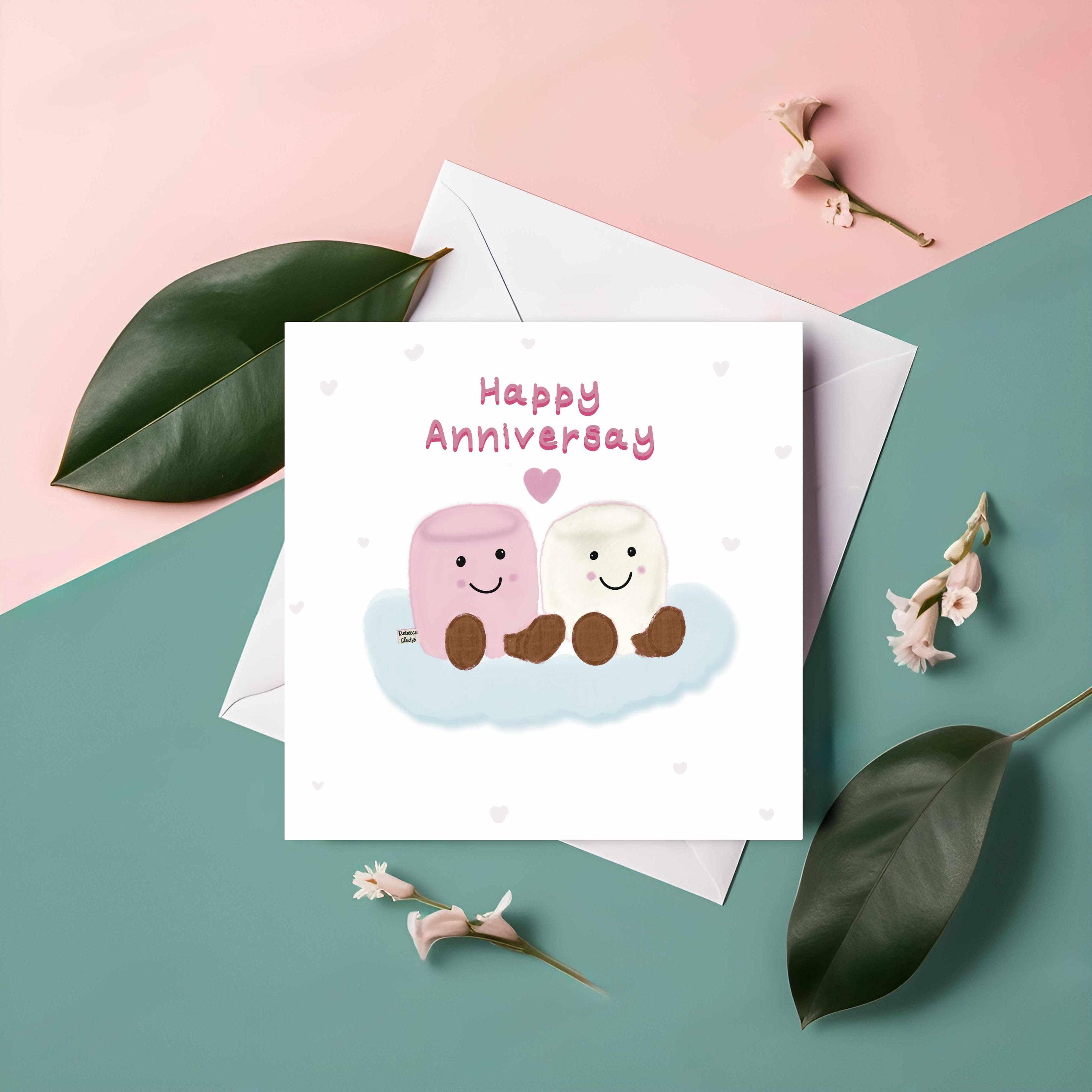 Rebecca Gladys – wholesale Anniversary card – Marshmallow Anniversary Cute Couple Card Pink & White0