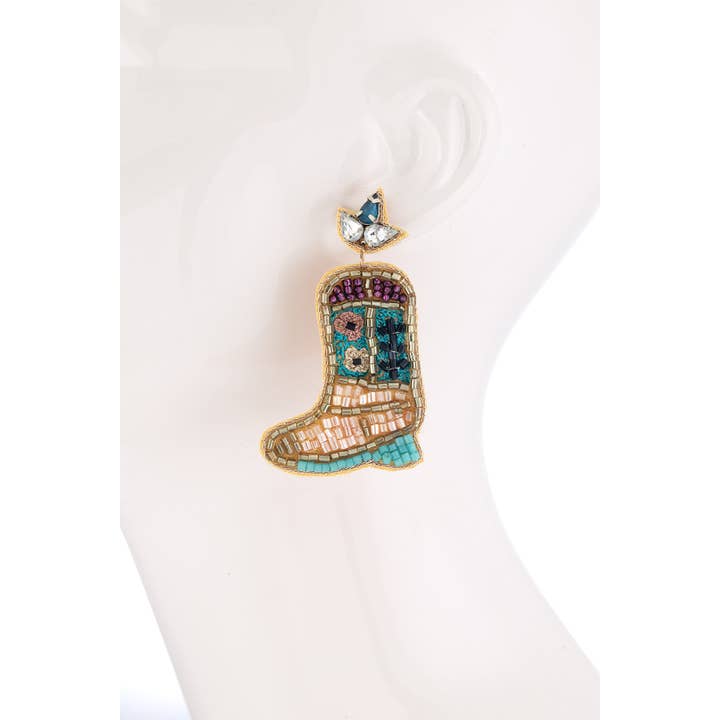 TURQUOISE MULTI GDMTQ Western Boot Beaded Drop Earring for wholesale on Faire