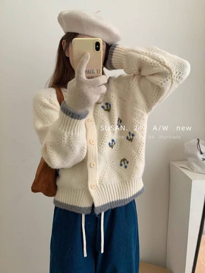 Marayn - Wholesale Cardigan - Women's - Retro Colorblock Crochet Floral Cardigan16