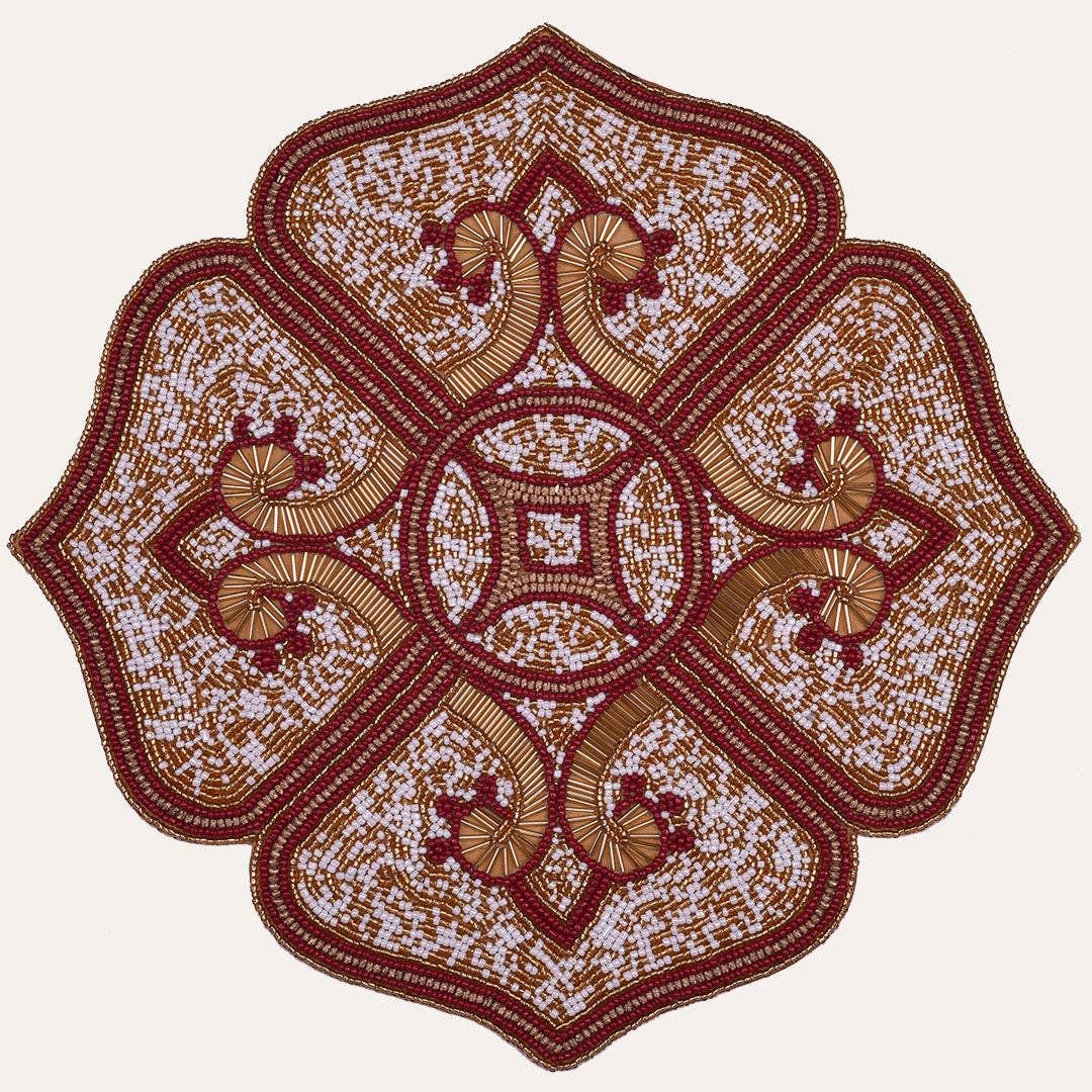 Brgndy Gold Crimson Frost – Sets de table perlés en or rouge blanc, décoration de table à manger élégante 15 pouces en vente sur Faire0