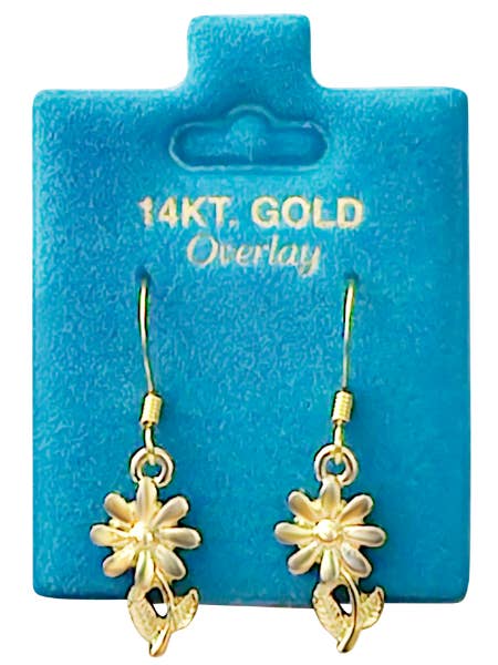 Made In USA Daisy Dangle Earrings Gold or Silver  for wholesale by New England Gold Inc.