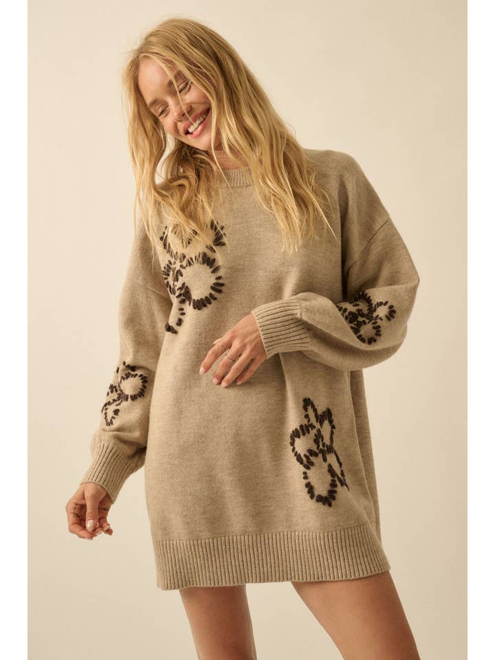 Promesa USA - Wholesale Dress - Women's - Floral Embroidered Mock-Neck Mini Sweater Dress8