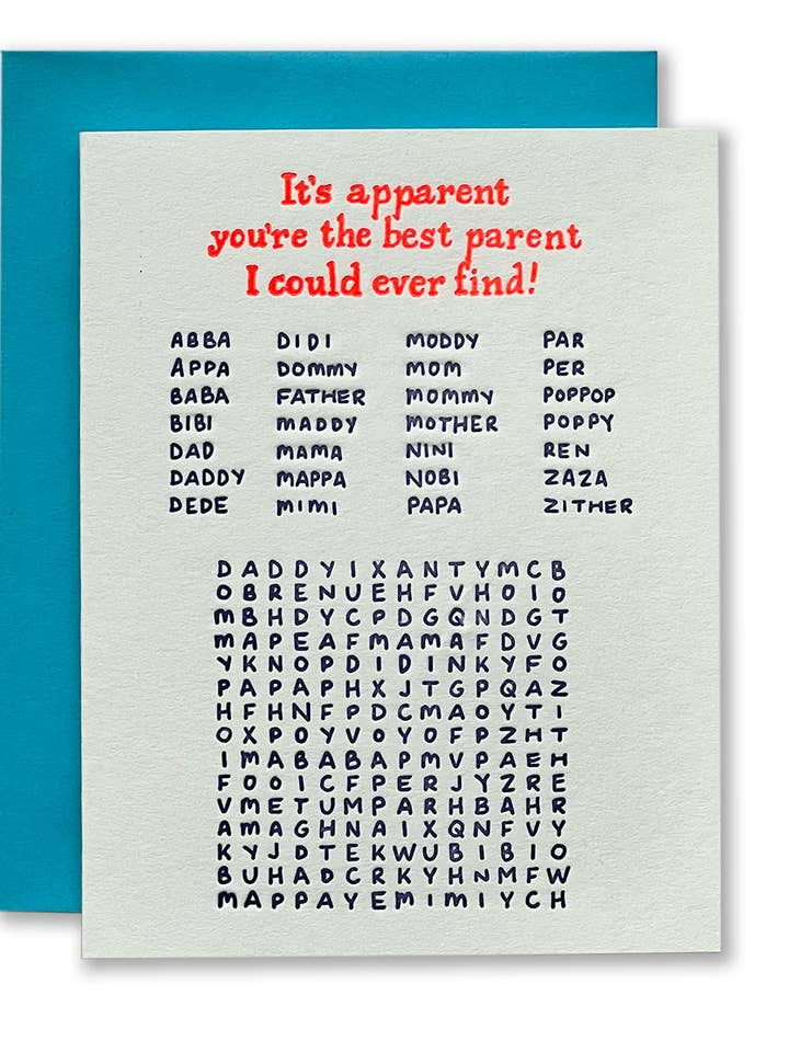 Best Parent Search, Non Binary Card for wholesale by Ladyfingers Letterpress