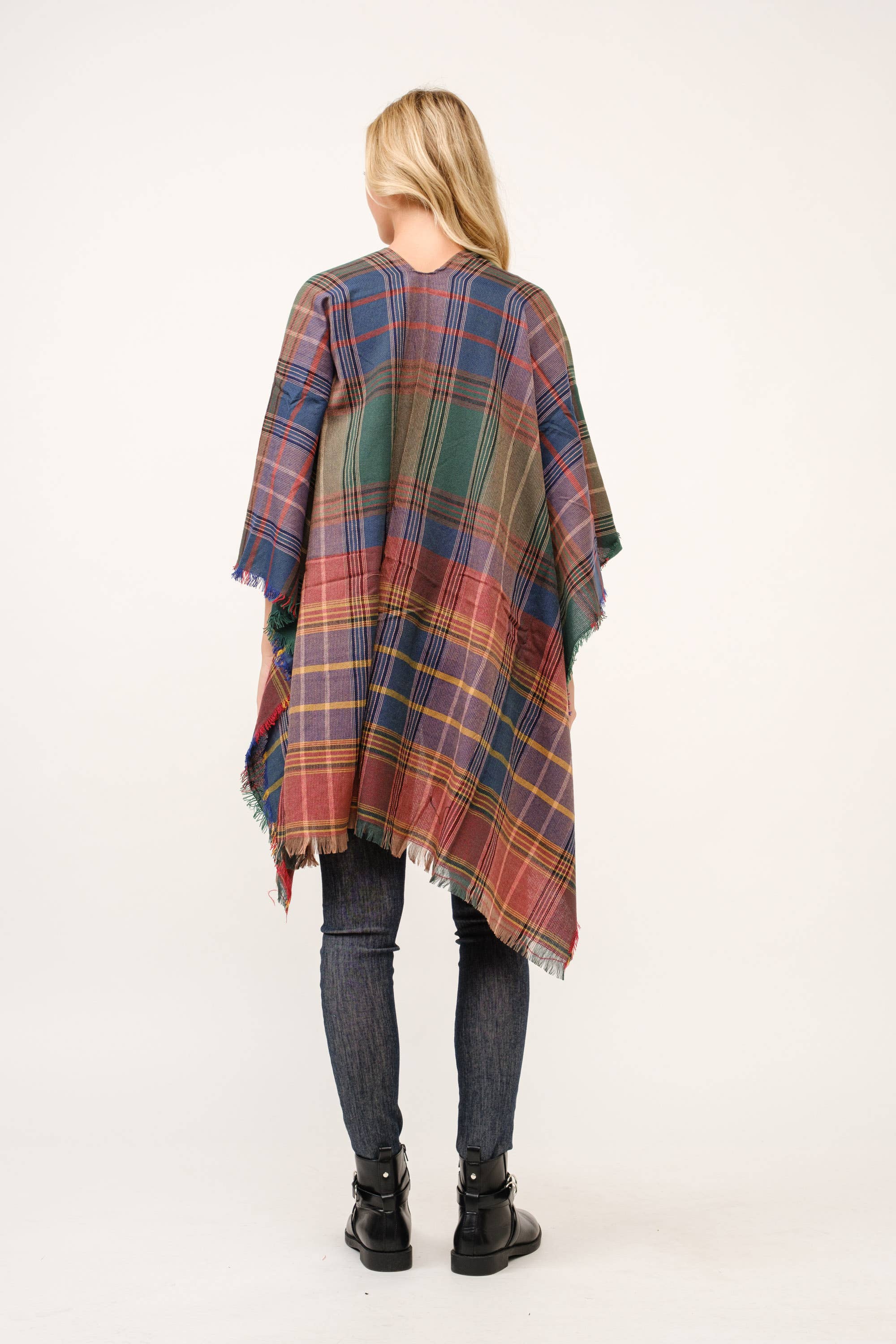Raj Trading & Imports (USA) Inc. - Wholesale Kimono - Women's - Autumn Plaid Fringe Poncho Kimono Ruana13