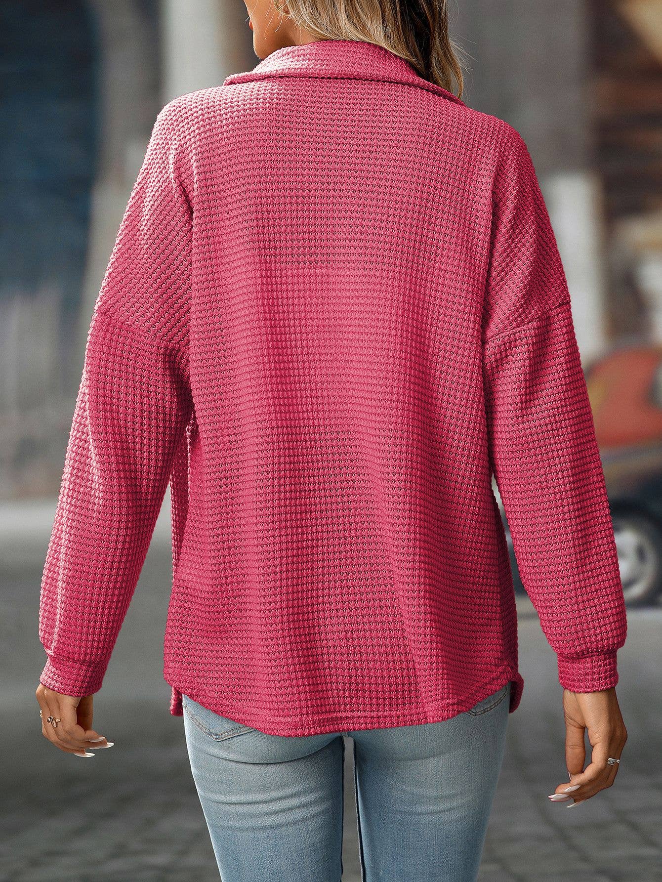 FULL TIME PURCHASE - Wholesale Button Down Shirt - Women's - Waffle Knit Button-Up Casual Loose Shirt11