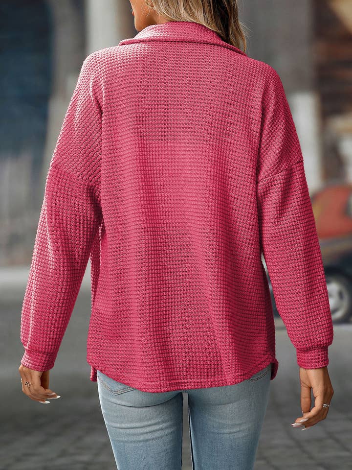 FULL TIME PURCHASE - Wholesale Button Down Shirt - Women's - Waffle Knit Button-Up Casual Loose Shirt11