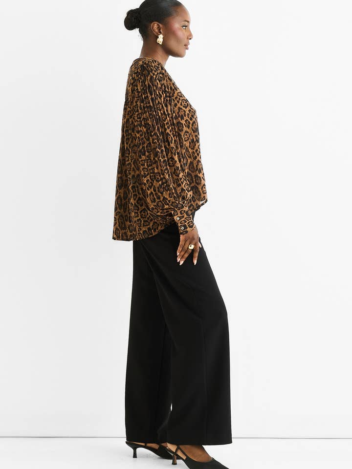 GINI LONDON – wholesale Blouse – Women’s – Brown Chiffon Animal Print Pleated Shift Shirt Blouse3