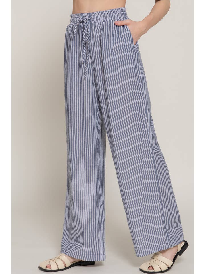 Active Basic | Active USA - Wholesale Pants - Women's - Waist Elastic Band Straight Fit Stripe Long Pants
