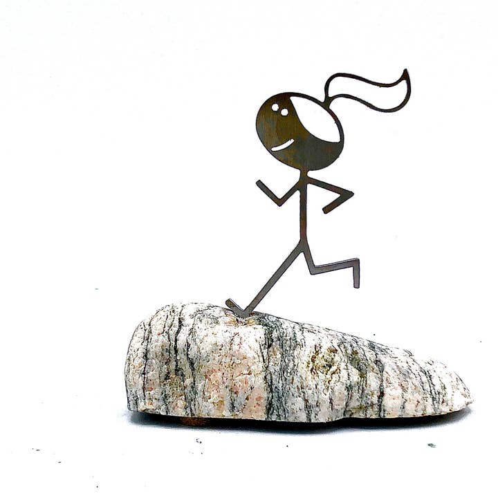 Vermont Rocks! – wholesale Dekorativ statyett – Metal Runner Girl Staty-present till henne med kort och väska8