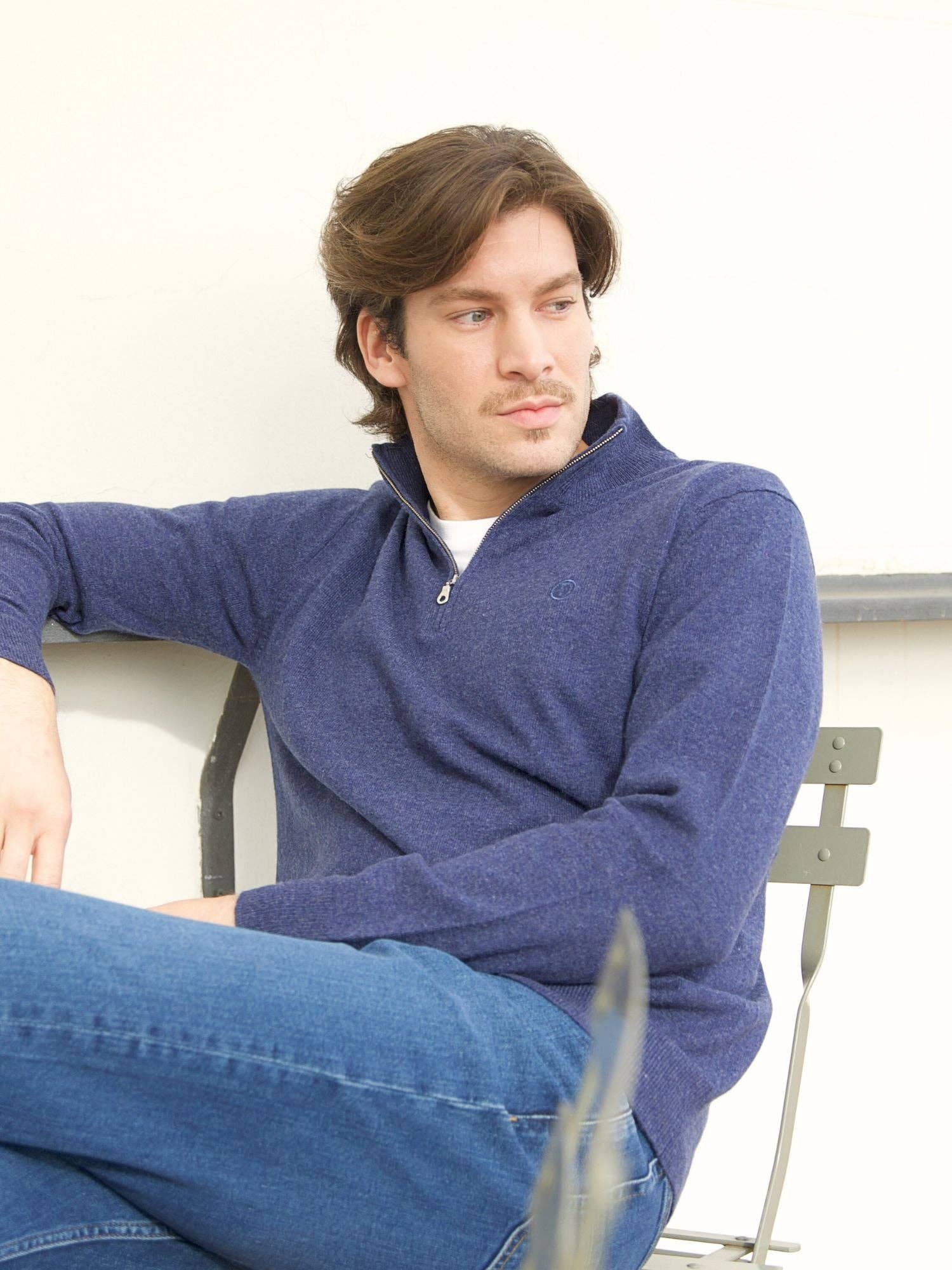 Bel Cashmere S.C. - Wholesale Sweatshirt - Heren - Herenvest met rits van kasjmier – Denimblauw2