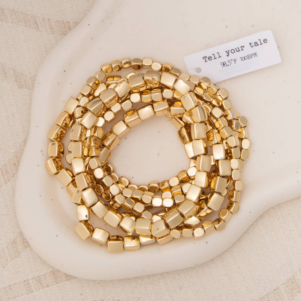 SP Sophia Collection - Wholesale Jewelry Set - Metallic Cube Nugget Bead Bracelet Stack4